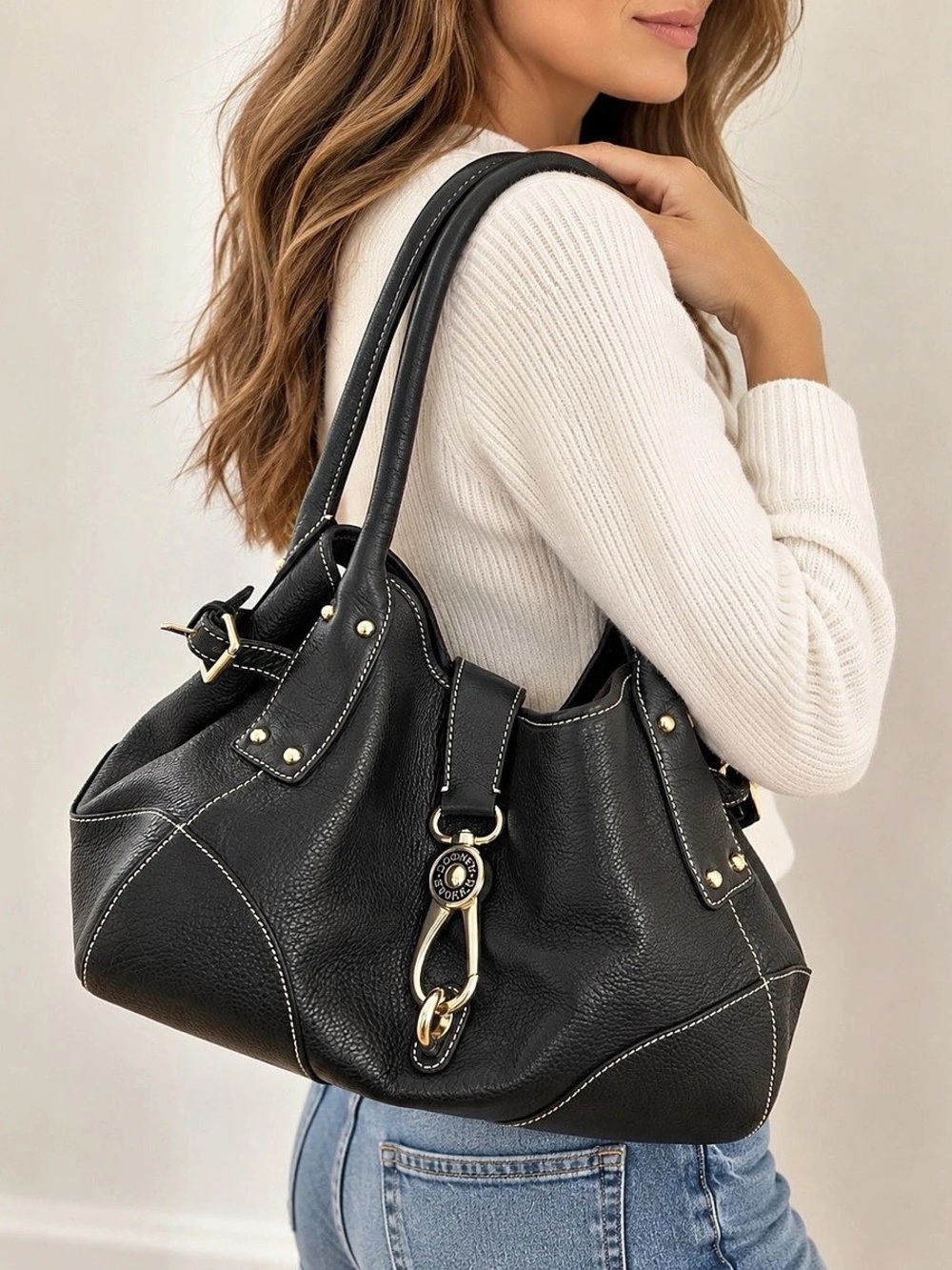 Dooney & Bourke Pebble Grain Small Logo Lock Sac Black & Pink